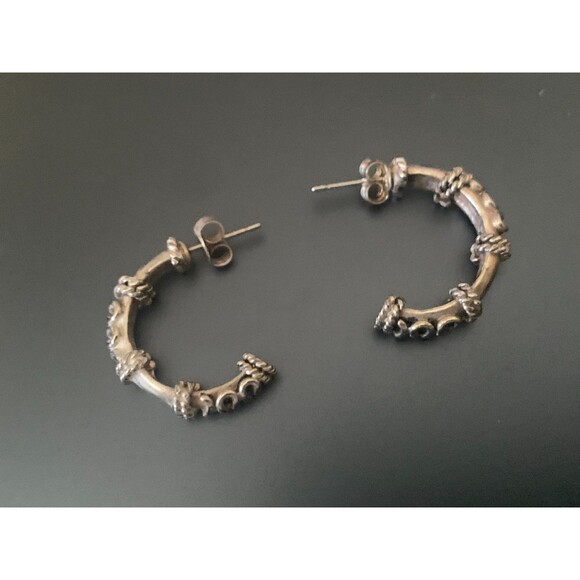 Vintage Balinese Sterling Silver Post Hoop Earrings - Picture 3 of 5